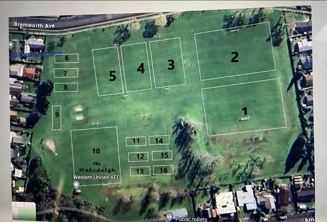 CHECK OUT OUR NEW FIELD LAYOUT FOR 2024!
SATURDAY GAMES
11-12th Grades - Fields 1-2
9-10th Grades - Fields 3-5
7-8th Grades - Fields 6-9
First Kicks - Fields 5, 9 and 10-16  (WaiBOP